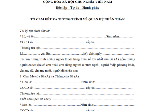 MẪU CAM KẾT VÀ TƯỜNG TRÌNH VỀ QUAN HỆ NHÂN THÂN