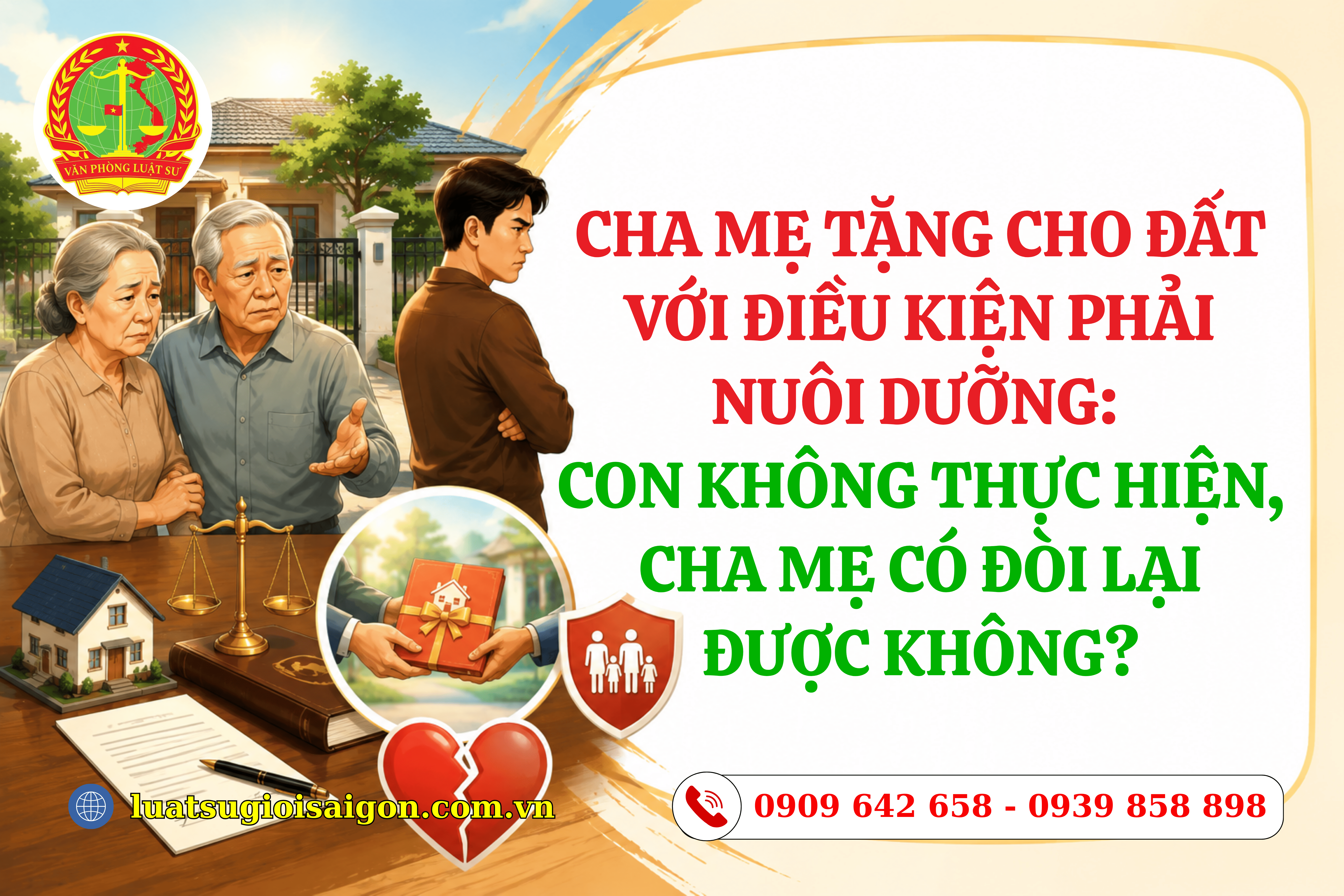 CHA MẸ TẶNG CHO ĐẤT VỚI ĐIỀU KIỆN PHẢI NUÔI DƯỠNG CON KHÔNG THỰC HIỆN, CHA MẸ CÓ ĐÒI LẠI ĐƯỢC KHÔNG
